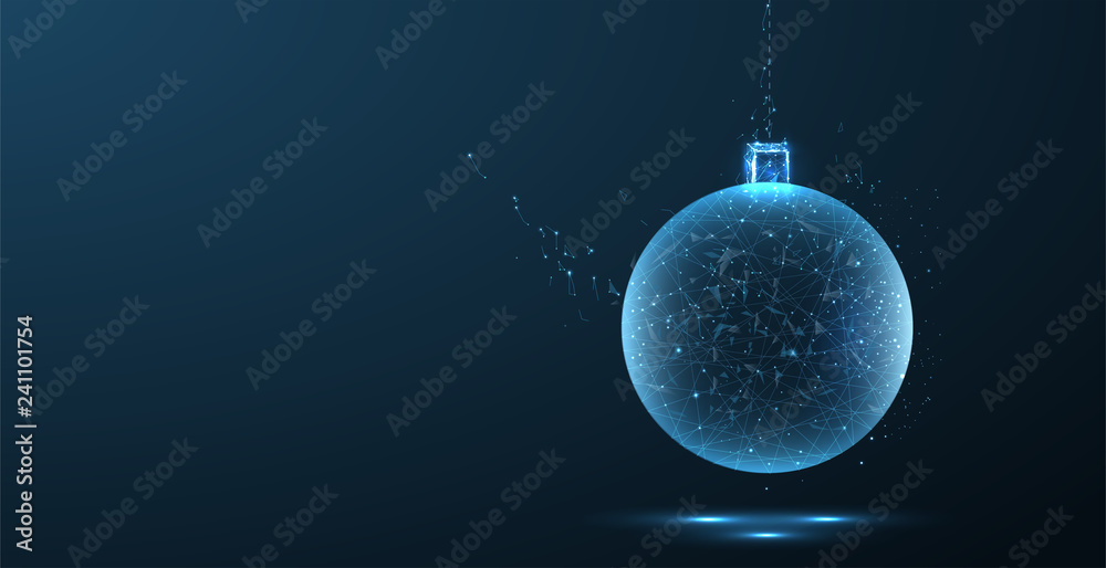 Poster abstract image of a new year ball in the form of a starry sky or space, consisting of points, lines,