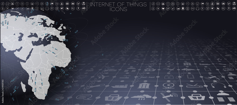 Poster internet of things and networking concept for connected devices. spider web of network connections w
