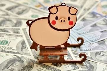 toy pig,
  dollars