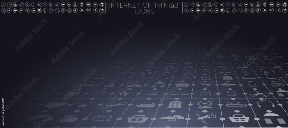Poster internet of things and networking concept for connected devices. spider web of network connections w