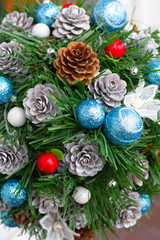 christmas balls on green background