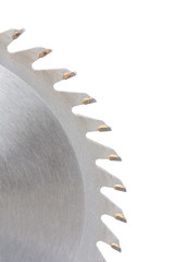 Many saw teeth of circular saw on white background
