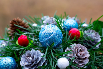 christmas decoration on green background