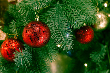 Obraz na płótnie Canvas Christmas decoration. Decor for New Year's holiday. Christmas decorations. Home decoration in winter. Festive mood. New Year card. Christmas background.
