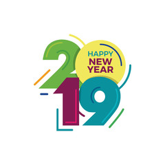 Happy New Year 2019 text design. Cover of business diary for 2019 with wishes. Brochure design template, card, banner. Vector illustration.