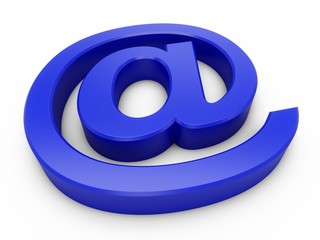 3D Rendering Blue at email symbol isolated on white background