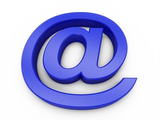 3D Rendering Blue at email symbol isolated on white background