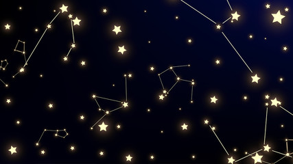 Fototapeta premium Constellation Map. Gradient Blue Galaxy Pattern. Astronomical Print. Beautiful Cosmic Sky with Many Stars. Vector Zodiac Sky Background.
