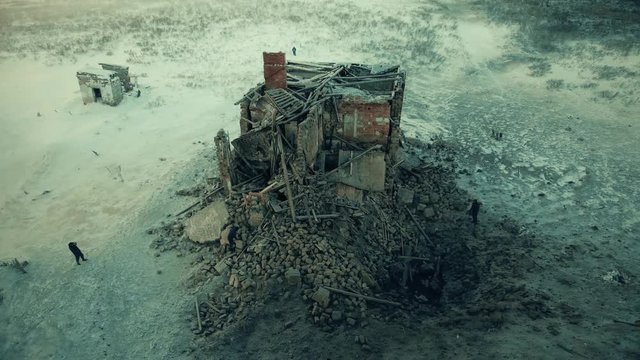 Around the destroyed building