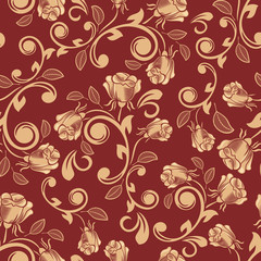Seamless red and gold rose flowers background