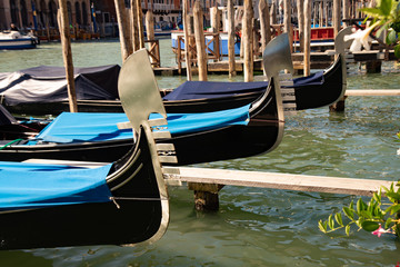 Fototapeta na wymiar Gondolas, Venice, Italy. Detail of the famous Venetian boats.