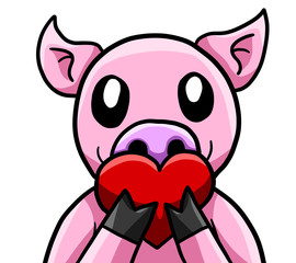 Happy Pig Holding a Heart