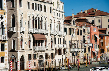 Fototapeta na wymiar Typical houses in Venice, Italy. Facing the Grand Canal, the main city water communication route