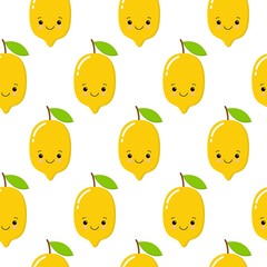 seamless pattern with cute lemons on the white background. Vector illustration.