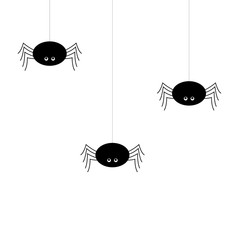 Simple vector of a black spiders hanging by a thread.