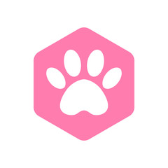 pink vector hexagon shape icon with the animals. Cat paw icons isolated. animal footprint hexagonal.