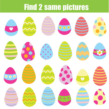 Children educational game. Find two same pictures. Easter eggs