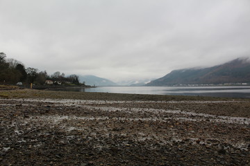 beach and mountains landscape