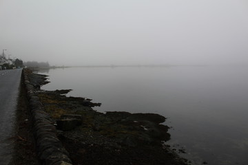 sea wall in the fog