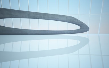 Abstract  concrete and wood parametric interior  with window. 3D illustration and rendering.