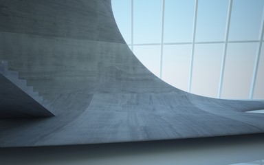 Obraz premium Abstract concrete and wood parametric interior with window. 3D illustration and rendering.