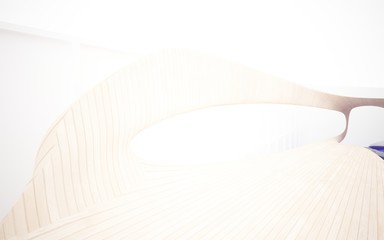 Abstract  concrete and wood parametric interior  with window. 3D illustration and rendering.