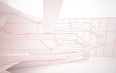 Abstract drawing white interior multilevel public space with window. 3D illustration and rendering.