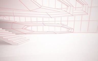 Abstract drawing white interior multilevel public space with window. 3D illustration and rendering.