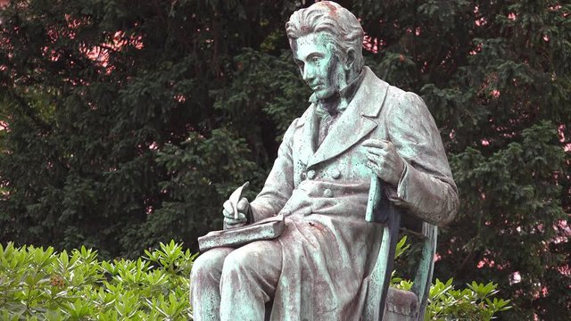 Monument to Soren Obu Kierkegaard. Copenhagen. Denmark. 4K.