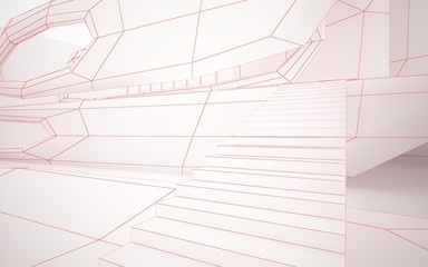 Abstract drawing white interior multilevel public space with window. 3D illustration and rendering.