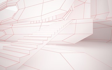 Abstract drawing white interior multilevel public space with window. 3D illustration and rendering.