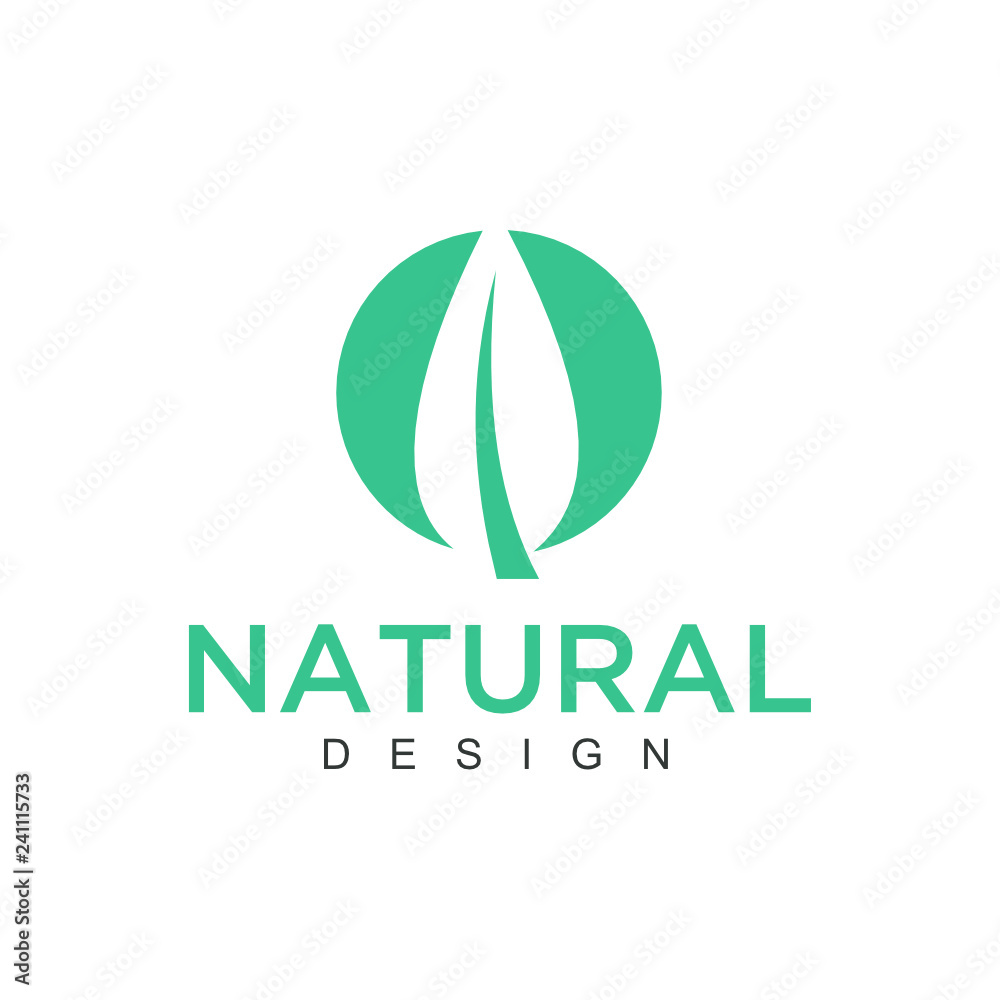 Poster Vector logo of nature in linear style. Outline icon of simple landscape with trees, sun, fields - business emblems, badge for a travel, farming and ecology concepts, health, spa and yoga Center. - Vec