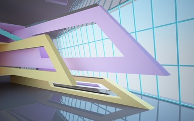 Abstract white and colored gradient parametric interiorwith window. 3D illustration and rendering.