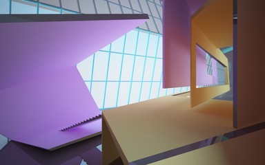 Abstract white and colored gradient parametric interiorwith window. 3D illustration and rendering.