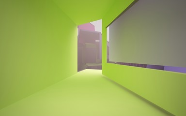 Abstract white and colored gradient parametric interiorwith window. 3D illustration and rendering.