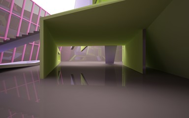 Fototapeta premium Abstract white and colored gradient parametric interiorwith window. 3D illustration and rendering.