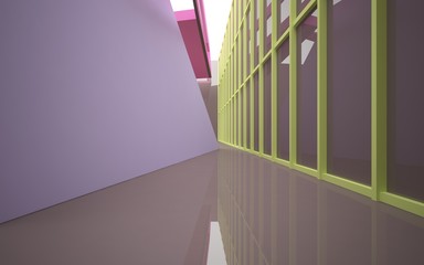 Abstract white and colored gradient parametric interiorwith window. 3D illustration and rendering.