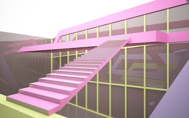 Naklejka premium Abstract white and colored gradient parametric interiorwith window. 3D illustration and rendering.
