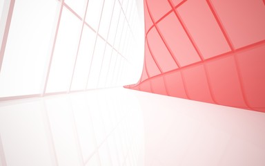 Obraz premium Abstract white and red gloss interior multilevel public space with window. 3D illustration and rendering.