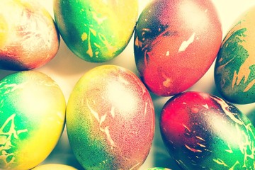 Easter background, painted eggs.