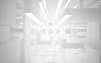 Fototapeta premium Abstract white interior of the future, with neon lighting. 3D illustration and rendering