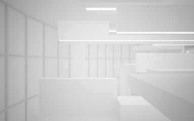 Abstract white interior of the future, with neon lighting. 3D illustration and rendering