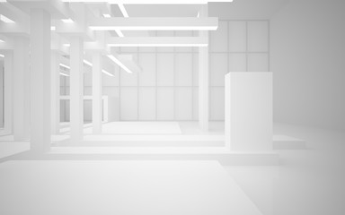 Fototapeta premium Abstract white interior of the future, with neon lighting. 3D illustration and rendering