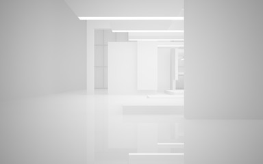 Abstract white interior of the future, with neon lighting. 3D illustration and rendering