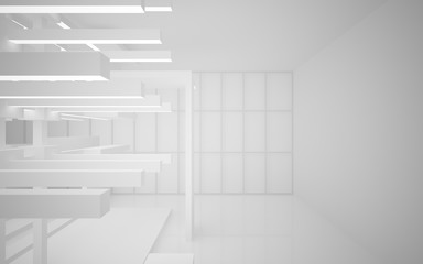 Fototapeta premium Abstract white interior of the future, with neon lighting. 3D illustration and rendering