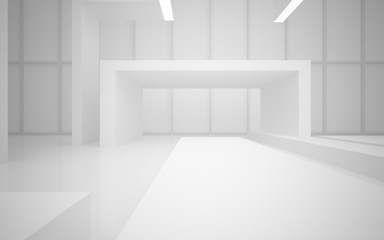 Abstract white interior of the future, with neon lighting. 3D illustration and rendering