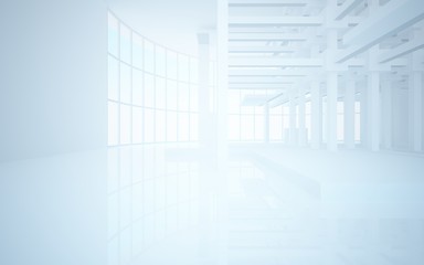 Abstract white interior highlights future. Architectural background. 3D illustration and rendering