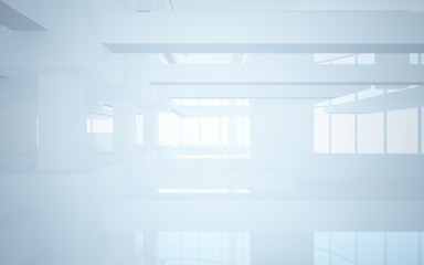 Abstract white interior highlights future. Architectural background. 3D illustration and rendering