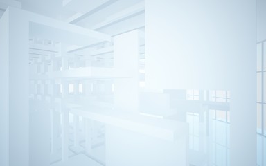 Abstract white interior highlights future. Architectural background. 3D illustration and rendering