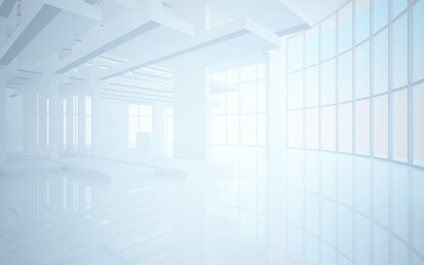 Abstract white interior highlights future. Architectural background. 3D illustration and rendering